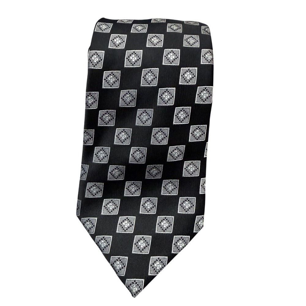 Imani Uomo Silk Microfiber Geometric Blacks And White Necktie Tie Classic Suit